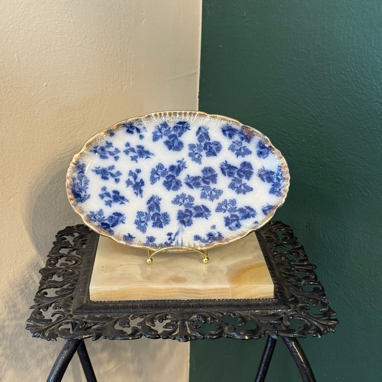 Antique Flo Blue J.E. Mayer Dresser Platter with Crazing Throughout