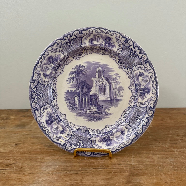 Antique English Lilac Transferware Plate Late 19th Century Abbey 1790 *Old Chip on Back* 