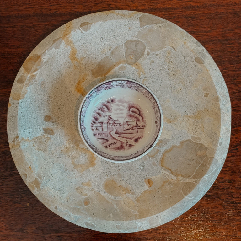 Early 20th Century English Wood & Sons Salt Cellar Mulberry Transferware Piece, Enoch Woods English Scenery Pattern