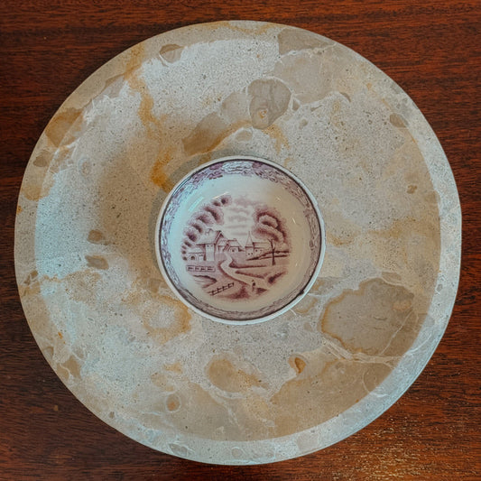 Early 20th Century English Wood & Sons Salt Cellar Mulberry Transferware Piece, Enoch Woods English Scenery Pattern