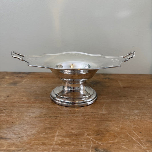 Silverplate Pedestal Bowl with Handles and Embossed Cameo Edging