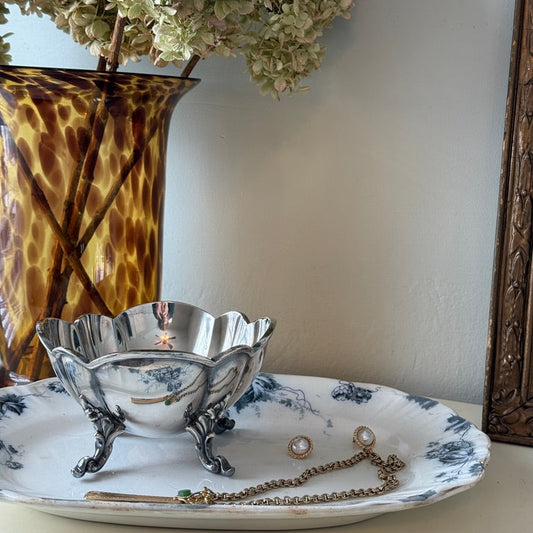 Reed & Barton Silverplate Scalloped Raised Serving Bowl, Some Patina Noted