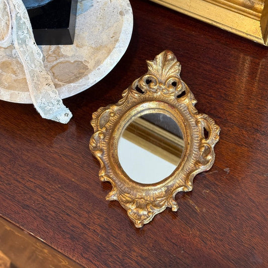 Petite Made in Italy Florentine Wood Ornate Mirror, Some Gilt Fading within Design As Shown