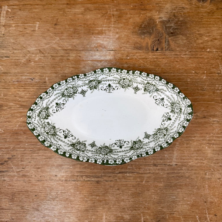 Antique Green Transferware Small Platter Early 1900s *Tiny Chip on Edging*