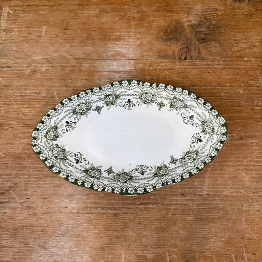 Antique Green Transferware Small Platter Early 1900s *Tiny Chip on Edging*