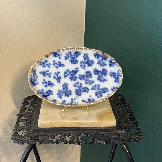 Antique Flo Blue J.E. Mayer Dresser Platter with Crazing Throughout