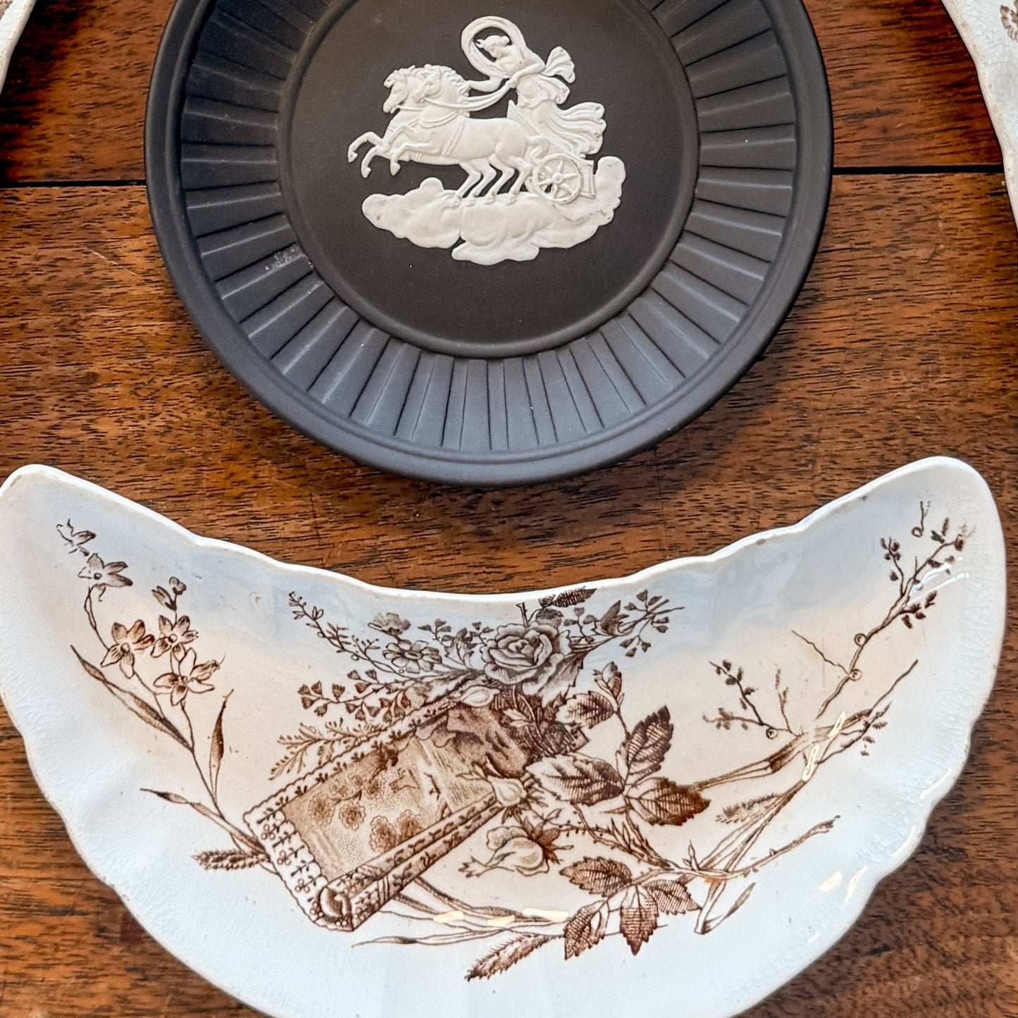 Antique E.M. & CO Brown Transferware Bone Dishes